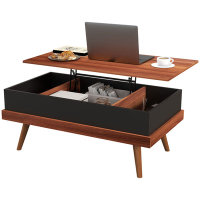 Coffee Table, Lift up Coffee Table with Hidden Compartments and Wood Legs, 39.25