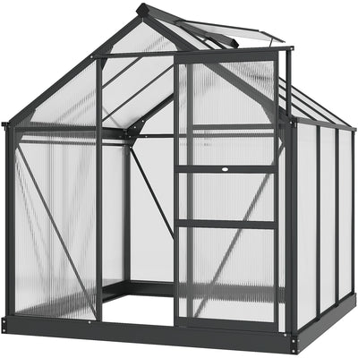 6' x 6' x 7' Polycarbonate Greenhouse, Outdoor Aluminum Walk-in Green House Kit with Vent and Door for Backyard Garden, Gray