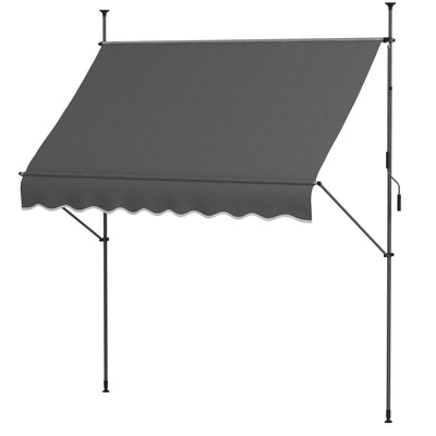 8' x 4' Manual Retractable Awning, Non-Screw Freestanding Patio Awning, UV Resistant, for Window or Door, Dark Gray