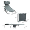 Folding Outdoor Chaise Lounge Sun Tanning Chair with Face Cavity, Pillow, 5-level Adjustable for Beach Pool, Gray