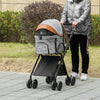 Luxury Folding Pet Stroller Dog/Cat Travel Carriage 2 In 1 Design Pet Carrier Bag + Stroller with Wheels and Adjustable Canopy - Grey