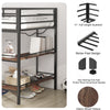 Junior Twin Loft Metal Bunk Bed Frame with Cinnamon Wood Shelf, Full-Length Guardrails, Anti-Noise Design, Easy Assembly, Black