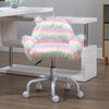 Vanity Chair, Fluffy Unicorn Office Desk Chair with Mid-Back, Armrest & 5 Smooth Nylon Casters for Home Makeup Room, Swivel Chair, Rainbow