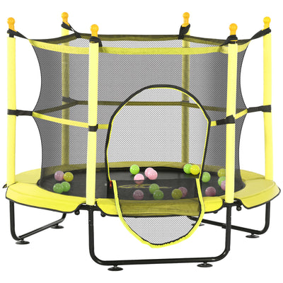4.6' Trampoline for Kids with Safety Enclosure & Ball Pit, Yellow