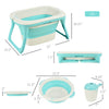 4-in-1 Folding Baby Bathtub Washing Set with Bath barrel, Washbasin and Safe Sucker Seat, Easy Storable Design, Green, for birth to 36 months