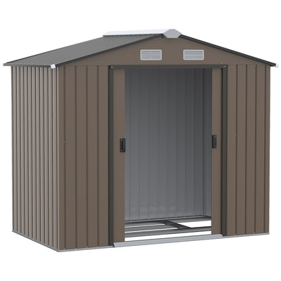 Outdoor Shed Garden Storage Shed Tool Storage Building with 4 Vents and 2 Sliding Doors, 7 x 4 FT, Brown
