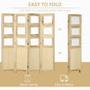4 Panel Room Divider with Photo Frames and Cardstocks, Indoor Wood Portable Folding Privacy Screens, Natural