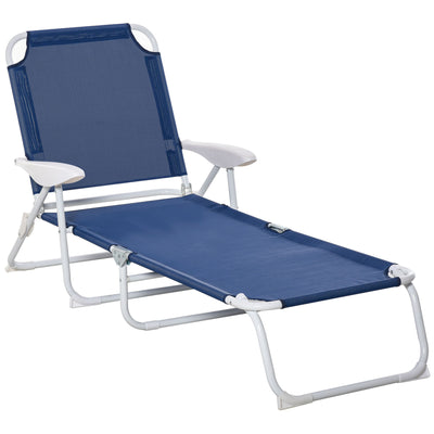 Folding Chaise Lounge, 4-Position Adjustable Lounge Chair with Armrests for Lawn, Patio, Beach, Deck, Blue