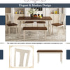 6-Piece Retro Dining Table Set with Rectangle Table, Fabric Chairs, and Bench, Easy to Assemble, Natural Cherry