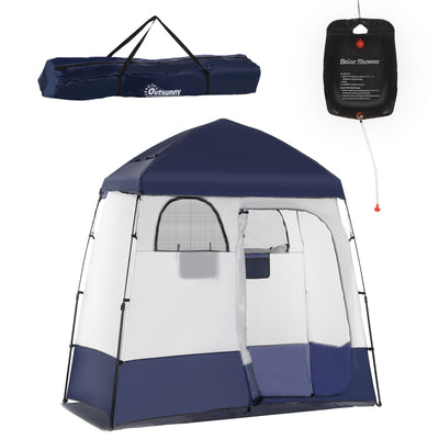 Pop Up Shower Tent w/ Two Rooms, Shower Bag, Floor and Carrying Bag, Portable Privacy Shelter, Instant Changing Room for 2 Person, Blue