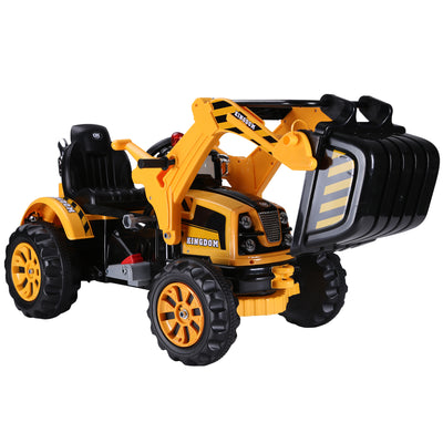 6V Toy Tractor Electric Kids Ride On Toy Digger Construction Excavator Tractor Vehicle Digger Toy Moving Forward Backward, Yellow/Black
