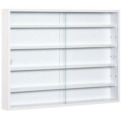 5-storey Wall Shelf Display Cabinet w/2 Glass Doors and 4 Adjustable Shelves, White