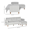 Upholstered Sofa bed Reversible Sectional Sofa Set Velvet-Touch Sleeper Futon with Footstool, Light Grey