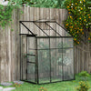 6' x 4' Walk-in Polycarbonate Greenhouse Lean-to Aluminum Green House with Rain Gutter and Foundation, Black