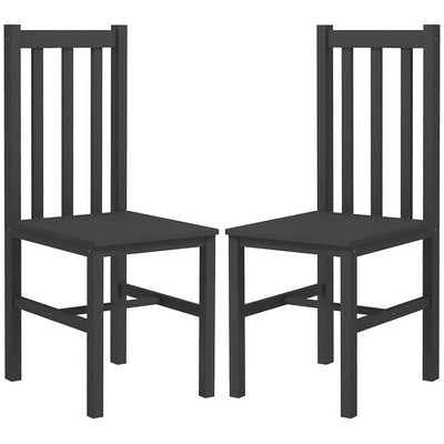 Farmhouse Dining Table Chairs, Set of 2 Pine Wood Kitchen Table Chairs with Slat Back for Living Room, Bedroom, Black