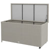 83 Gallon Deck Box, Outdoor Storage Chest, PE Wicker Trunk for Outside on Wheels for Garden Tools, Pool Toys & Patio Furniture Cushions, Gray