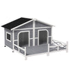 59"x64"x39" Wood Large Dog Kennel Cabin Style Elevated Pet Shelter w/ Porch Deck Grey