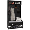 Coat Rack and Bench Hall Tree Organizer with 4 Hooks, 2 Drawers with Padded Seat Cushions for Entryway, Black