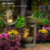 Outdoor Fountain with 4-Tier Stacked Stone Bowls, Cascading Waterfall, Adjustable Flow & LED Lights, Rustic DÃ©cor for Patio, Zen Garden, Gray