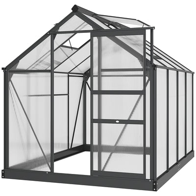 6' x 8' x 7' Polycarbonate Greenhouse, Outdoor Aluminum Walk-in Greenhouse Kit with Vent and Door for Backyard Garden, Gray