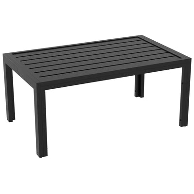 Outdoor Coffee Table, Rectangular Patio Side Table with Steel Frame and Slat Tabletop for Garden, Balcony, Black