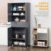 71" Freestanding Kitchen Pantry Cabinet with 2 Large Double Door Cabinets  and 1 Center Drawer, Grey