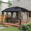 10' x 14' Hardtop Gazebo with Curtains, Netting, Pavilion with Steel Roof Ceiling Hook for Garden Patio, Brown