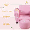 Kids Sofa Set with Footstool, Upholstered Armchair for Kids 18M+, Baby Sofa for Playroom, Children's Bedroom, Nursery Room, Pink
