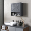 Farmhouse Bathroom Wall Cabinet, Wall Mounted Medicine Cabinet with Barn Doors and Adjustable Shelf for Laundry Room, Gray