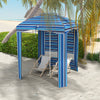 5.8' x 5.8' Cabana Umbrella for Travel, Vented Windows, Ruffles, Carry Bag, Outdoor Umbrella, Blue Strip