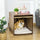 Wood Dog Crate End Table, Dog Crate Funiture with Soft Cushion, Side Holes, Removable Door Panel, Safety Lock, Brown