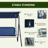 3-Person Porch Swing Bench with Stand & Adjustable Canopy, Armrests, Steel Frame for Outdoor, Garden, Patio, Porch & Poolside, Dark Blue