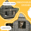 Rattan Cat Bed with Removable Divider, Double-Room Wicker Cat Bed for Indoor Cats, Pet Furniture for 2 Cats, Cushions, Outdoor Indoor Use, Gray