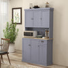 71" Buffet with Hutch, Farmhouse Kitchen Pantry Storage Cabinet with Microwave Oven Countertop, Drawer, Adjustable Shelves and Cupboard, Gray