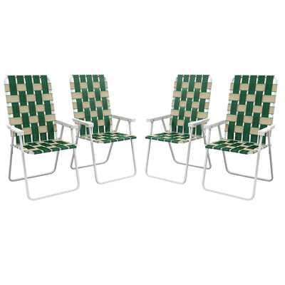 Set of 4 Patio Folding Chairs, Classic Outdoor Camping Chairs, Portable Lawn Chairs w/ Armrests, Green
