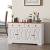 Sideboard Buffet with 2 Drawers, 4 Barn Doors and 2 Adjustable Shelves, Kitchen Buffet Cabinet for Living Room, White