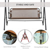 2-Seater Patio Swing Chair, Outdoor Adjustable Canopy Porch Swing with Armrests, Texeline Fabric and Steel Frame, Brown
