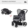 Pet Stroller Foldable Dog Cat Travel Carriage with Adjustable Handlebar PVC Wheel Brake Storage Bag Mesh Window Safety Leash Aluminum Grey