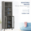 Tall Bathroom Storage Cabinet with 3 Tier Shelf, Glass Door Cupboard, Freestanding Linen Tower with Adjustable Shelves, Grey Wood Grain