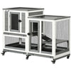 2 Story Rabbit Hutch Indoor Wood Rabbit House Bunny Hutch with Runs, Wheels, Waterproof Roof and Removable Tray, Gray