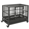 36" Heavy Duty Dog Cage Dog Crate, Metal Dog Cage Kennel with Lockable Wheels, Double Door and Removable Tray, Gray