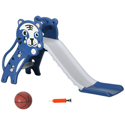 Toddler Slide Kids Slide with Basketball Hoop for Indoor Use, Easy Set Up Baby Slide for Kids 18-36 Months, Blue