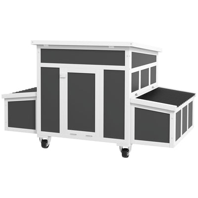 Wooden Chicken Coop with Nesting Box, Pull Out Tray, Perches, Ramp & Windows for 6 Chickens, Hen House for Outdoor Backyard, Dark Gray