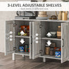 Kitchen Sideboard Cabinet with 4 Barn Doors and 2 Adjustable Shelves, Kitchen Buffet Cabinet for Living Room, Hallway, Gray