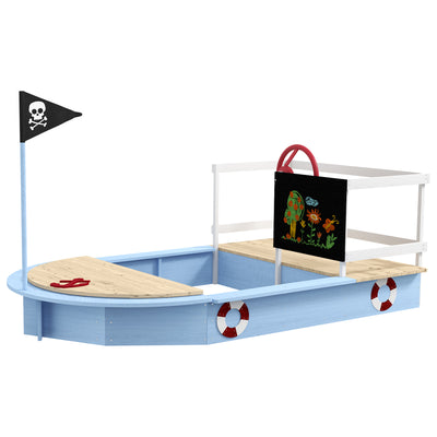 Wooden Sandbox with Pirate Ship Design for 3-7 Years, Blue