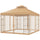 10' x 12' Patio Gazebo with Corner Frame Shelves, Double Roof Outdoor Gazebo Canopy Shelter with Netting, Brown