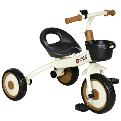Kids Tricycle for Toddlers Age 2-5 with Adjustable Seat, Toddler Bike for Children with Basket, Bell, Handlebar Grips, White