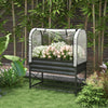 Raised Garden Bed with Leg and Cover, Metal Elevated Planter Box with Bottom Shelf and Liner for Vegetables, Black