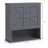 Farmhouse Bathroom Wall Cabinet, Wall Mounted Medicine Cabinet with Barn Doors and Adjustable Shelf for Laundry Room, Gray