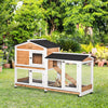 62" Wooden Mobile Rabbit Hutch with Wheels, Run Box, Slide-Out Tray & Ramp, Yellow